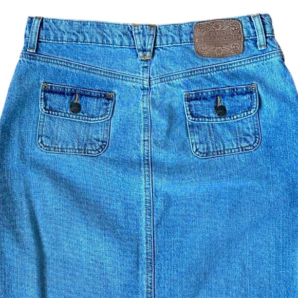 Polo Jeans Co. Ralph Lauren Skirt Womens Size 6 Blue Denim Maxi Front Slit - Picture 7 of 8